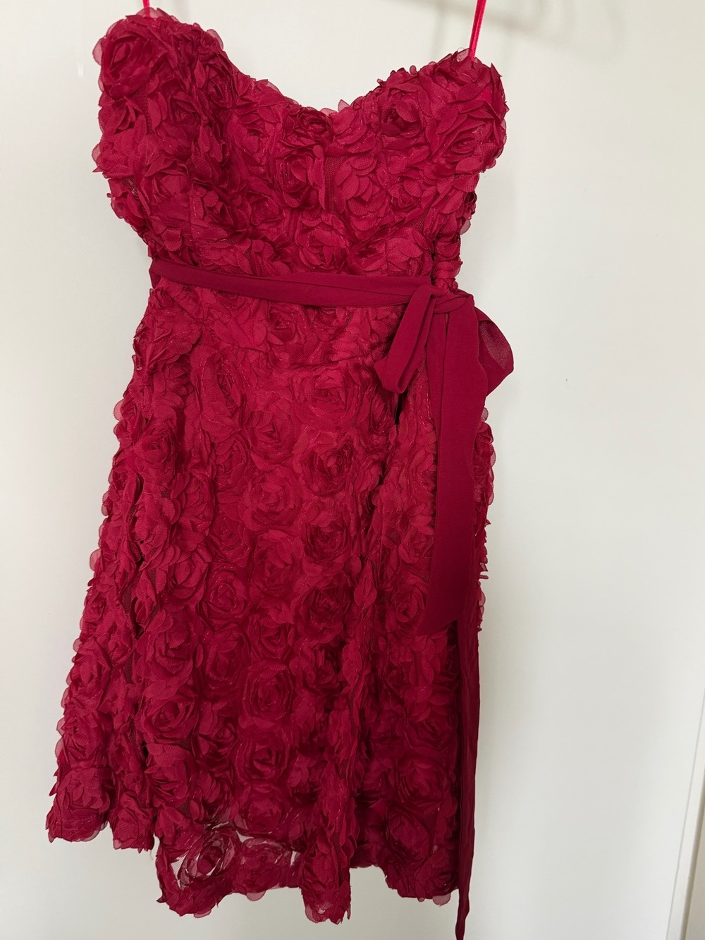 Ya Los Angeles Raspberry Rosette Strapless Mini Dress